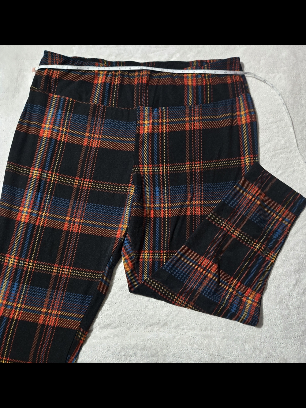 Black Plaid Women’s Super Stretch Leggings with Orange & Blue Tartan